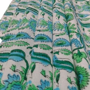 Flower Fabric Block Print Fabric, Indian Voile Cotton Fabric, Floral Lightweight Soft Jaipuri Fabric By The Yard