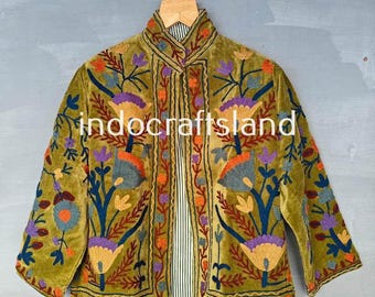 Indian Hand Embroidery Jacket Coat,Women Wear Winter Jackets, Bridesmaid Gift, Winter Jacket, Kimono Robe, Bridesmaid Jackets Velvet Suzani