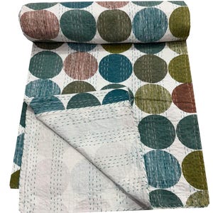Multi Polka Kantha Quilted Hand Block Print Kantha Quilt Polka dot Block Print Kantha Bedspread Kantha Quilt Blanket Throws Double Size