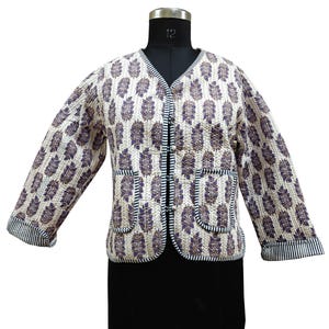 Hand Block Cotton Handmade Kantha Jacket Women's Clothing Quilted Reversible Floral Print Coat Kimono Indian Vintage Boho Vest Gift for Her
