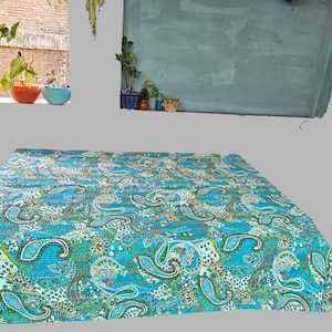 Indian Cotton floral Print Kantha Quilt Bedding Throw Sofa Coverlet Bedspread Queen Size Handmade Vintage Blanket gudri