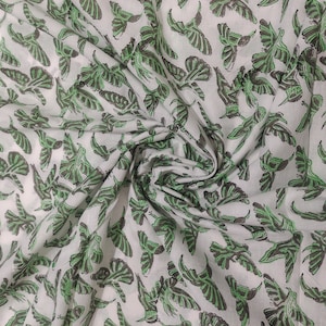 Flower Fabric Block Print Fabric, Indian Voile Cotton Fabric, Floral Lightweight Soft Jaipuri Fabric By The Meter