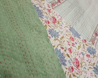 Indian Kantha Quilt Handmade Print Kantha Throw Indian Blanket Queen Bedspread Kantha Bed Cover Bohemian Quilt king Size Quilt