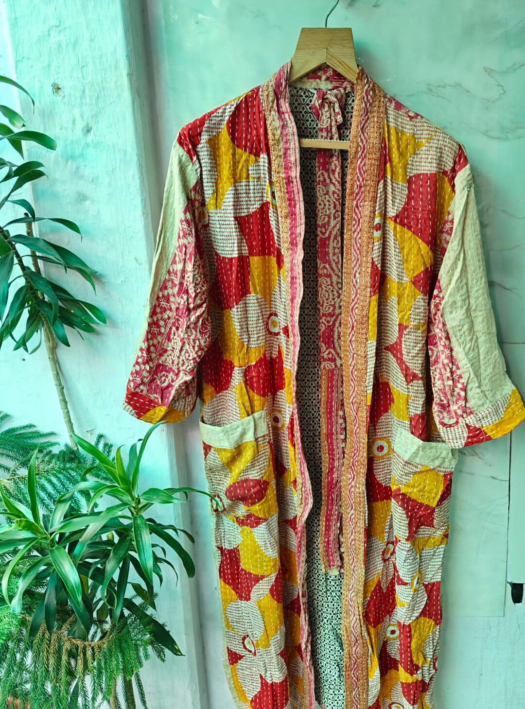 Kantha Robe Indian Vintage Luxury Kimono Kantha Robe, Patchwork Print, Multi Color ...