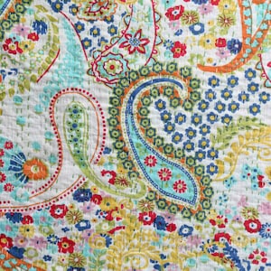 Indian Handmade Blanket kantha Quilt Bedspread Throw Cotton Kantha Gudari Single size Bedding Bed Cover White Paisley Print