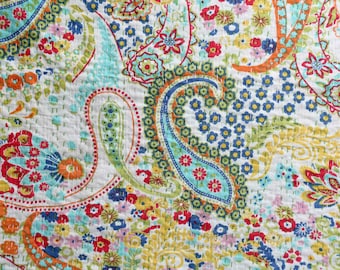 Indian Handmade Blanket kantha Quilt Bedspread Throw Cotton Kantha Gudari Single size Bedding Bed Cover White Paisley Print