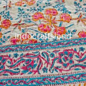 Beautiful Floral Print kantha quilt Indian hand block print kantha quilt Reversible cotton Bedding Bedspread Queen Size Kantha Gudari