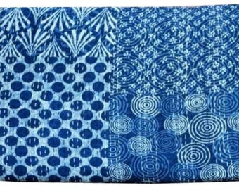 Blue Indigo Kantha Quilt / Boho Kantha Quilt / Kantha Throw / Queen Boho Quilt Block Print