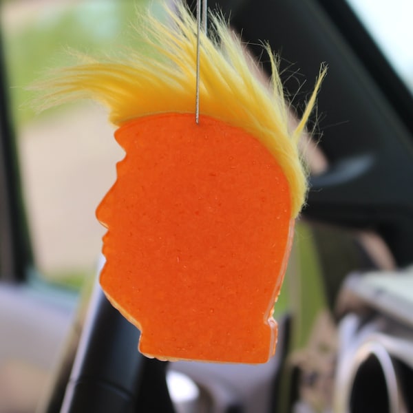 President Donald Trump Orange Car Freshie,  Real Hair, Trump Deplorable Car Decal, Trump Gifts, White House, Car Freshener, Closet Freshener