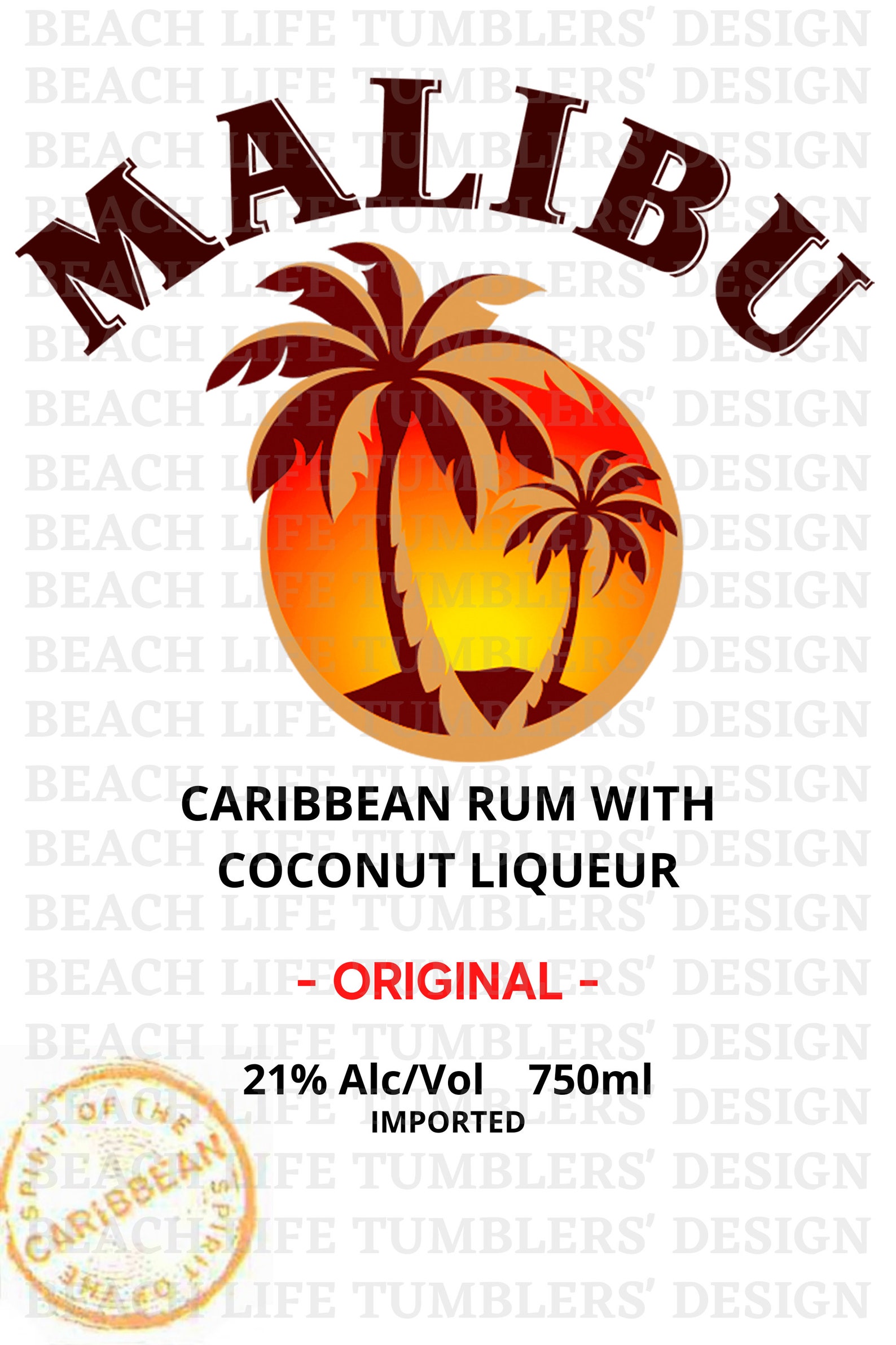 Malibu Rum Bottle Label Transparent Background PNG Etsy