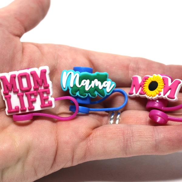 Mom Life, Mama Bear and Mom Straw Toppers, Fits Most Straws