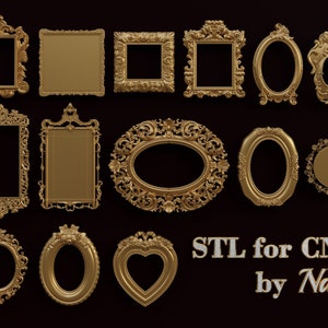 Collection of 15 Digital STL Files of Mirror / Photo Frames for CNC Machining and Interior Designing, Blender, Artcam, Aspire