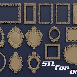 15 STL Frames file Collection for CNC machine | Blender 3dsMax 3D Printing Decorative wall Mirror/Photo Frame set of 15 | Collection 01