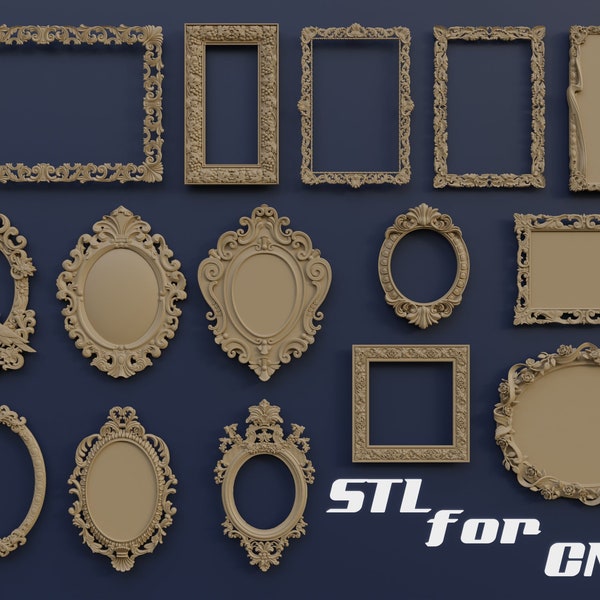 15 Collection de fichiers STL Frames pour machine CNC | Blender 3dsMax Impression 3D Miroir mural décoratif/Cadre photo ensemble de 15 | Collection 01