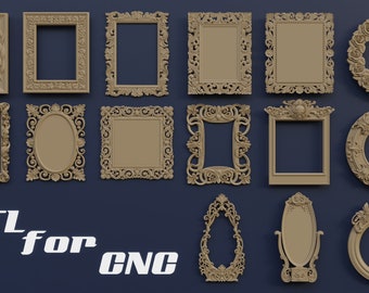 Collection de fichiers STL de cadres 3D pour machine CNC | Blender 3dsMax Modeling Miroir mural décoratif/Cadre photo lot de 15