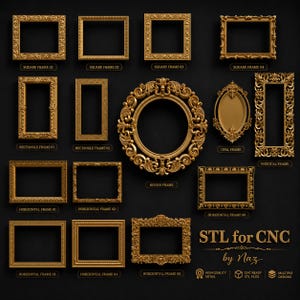 15 modèles de cadres STL : cadres photo et miroirs CNC (téléchargement numérique)