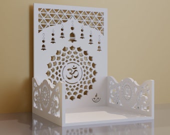 Mandir con diseño Om para el hogar y la oficina / Diseño de templo cortando sala pooja Jali / Diseño de corte láser CNC EPS DXF Ai / Código de archivo- B2M6