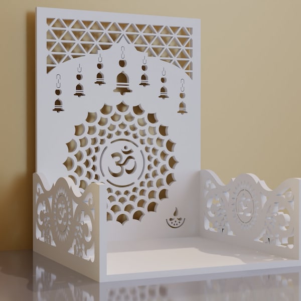 Mandir with Om design for Home and Office | Temple design cutting pooja room Jali | CNC Laser Cutting Design EPS DXF Ai | File code- B2M6