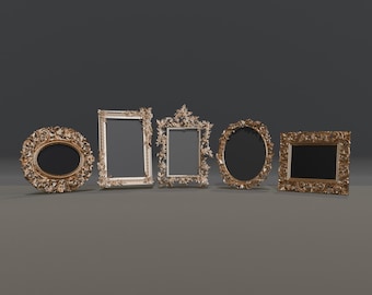 5 Decorative Frames STL for CNC | Antique Picture / Mirror Frames Collection Pack