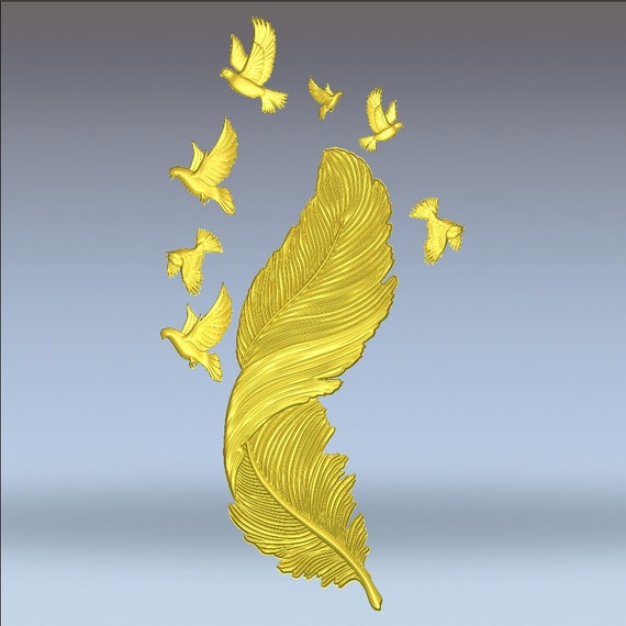 3D Feather with Birds STL | CNC Carving Interior Designing
