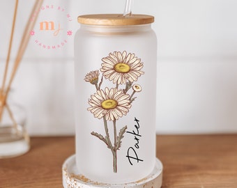Personalized Vintage month flower with name Iced Coffee Cup Tumbler Bridesmaid Gift Bridesmaid Proposal Giftful Mug with floral design Gift