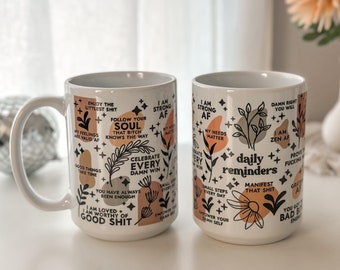 Daily Reminders mug, Mental Health mug ,Daily Affirmations Glass cup, 15oz  Daily affirmations mug , gift for her, best friend tumbler