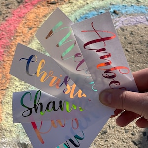 Calcomanía de vinilo con nombre personalizado Calcomanía con nombre personalizada Calcomanías holográficas para botellas de agua, computadoras portátiles, diarios, calcomanías para vasos Calcomanía con nombre