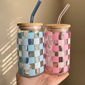 Vaso de café helado personalizado con tapa de bambú y popote de plástico,  taza de café en forma de lata de 16 onzas, idea de regalo personalizado  para