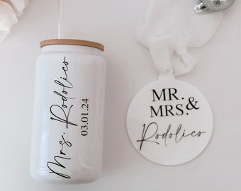 Personalized Tumbler with Name wedding gift for Bride personalized proposal gift box White  Bridesmiad Glass Tumbler custom Wedding Name Cup