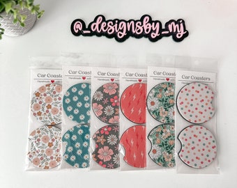 Car Coasters set of 2 Car Floral Car Accessories Cup Holder coasters retro Checkered car gifts coaster gift for her coaster boho coaster