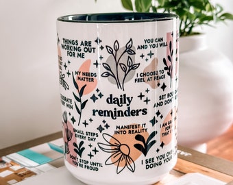 Daily Reminder Giftful Mug Daily Affirmations Glass cup 15oz Daily affirmations mug gift for her best friend tumbler Mental health awareness