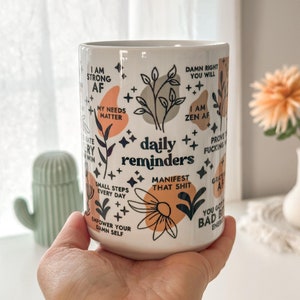 Mental Health mug Daily Affirmations Glass cup 15oz  Daily affirmations mug gift for her best friend tumbler Mental health giftful mug