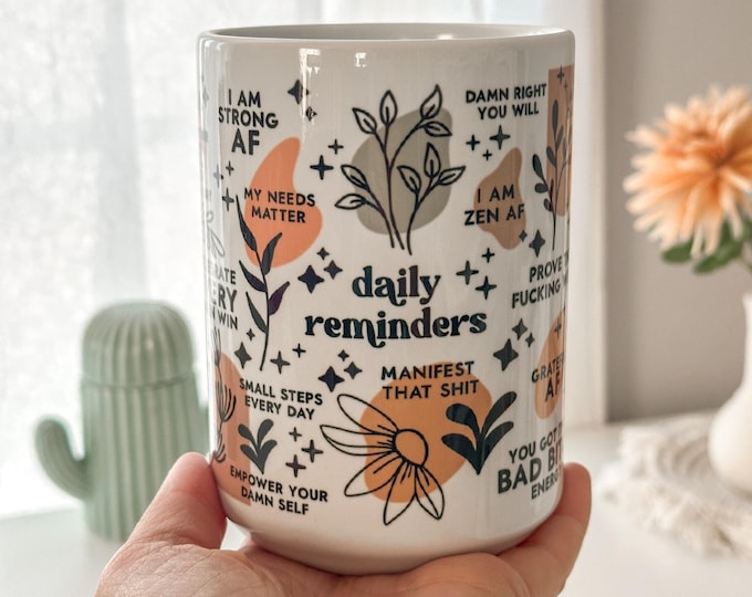 Mental Health mug Daily Affirmations Glass cup 15oz  Daily affirmations mug gift for her best friend tumbler Mental health giftful mug