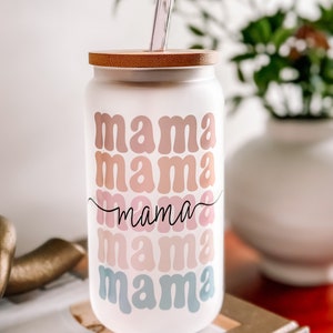 Mom Glass Iced Coffee tumbler Mothers day gift Mama Tumbler gift from daughter gift from son 16oz Coffee cup