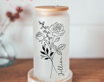 Copo personalizado com nome presente para a mãe caneca de café personalizada design floral flor copo de vidro para dama de honra presente caneca presenteável
