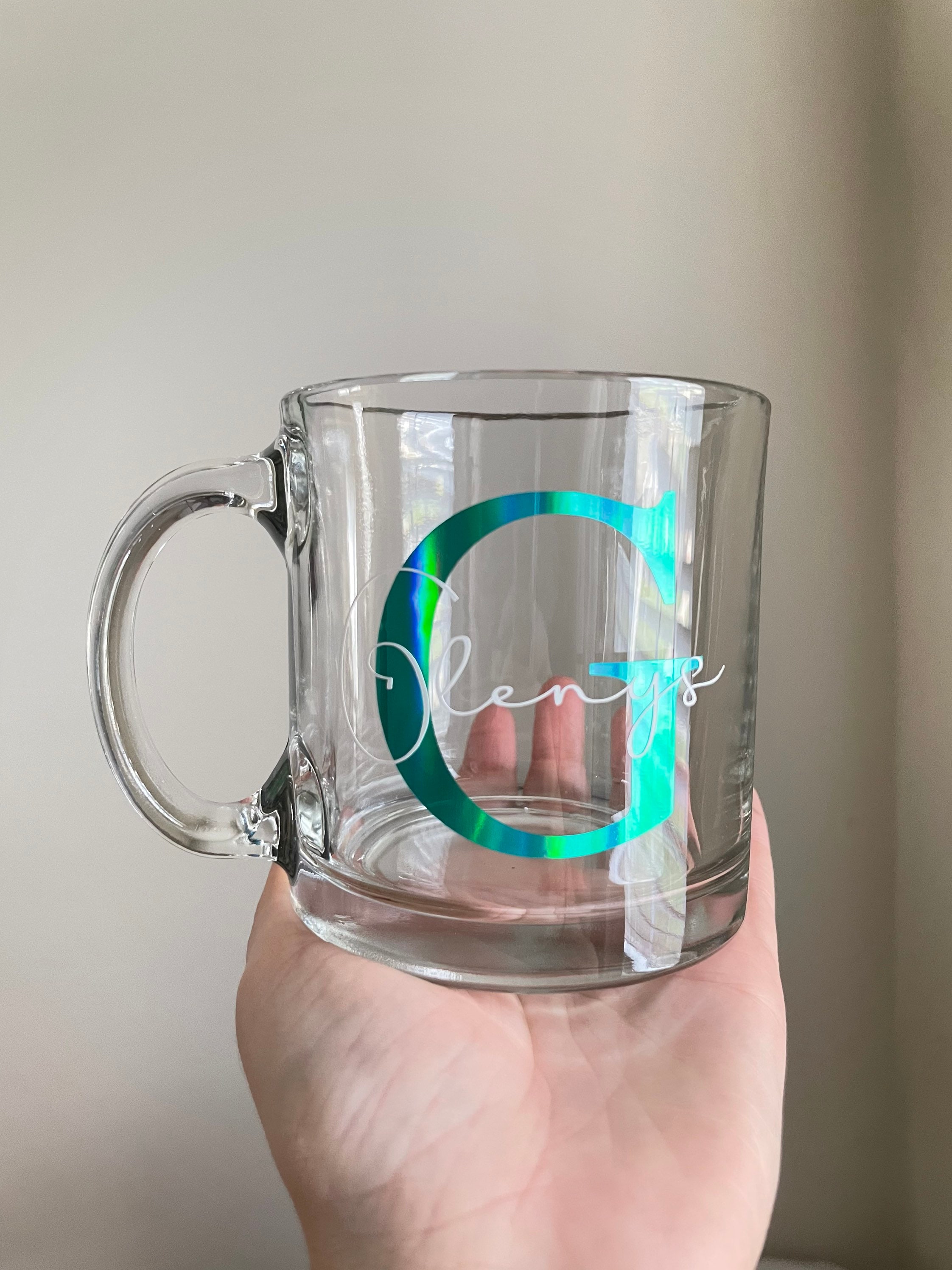 Single Letter Monogrammed Glass Coffee Mug (13 oz.) — Cartledge Crafts