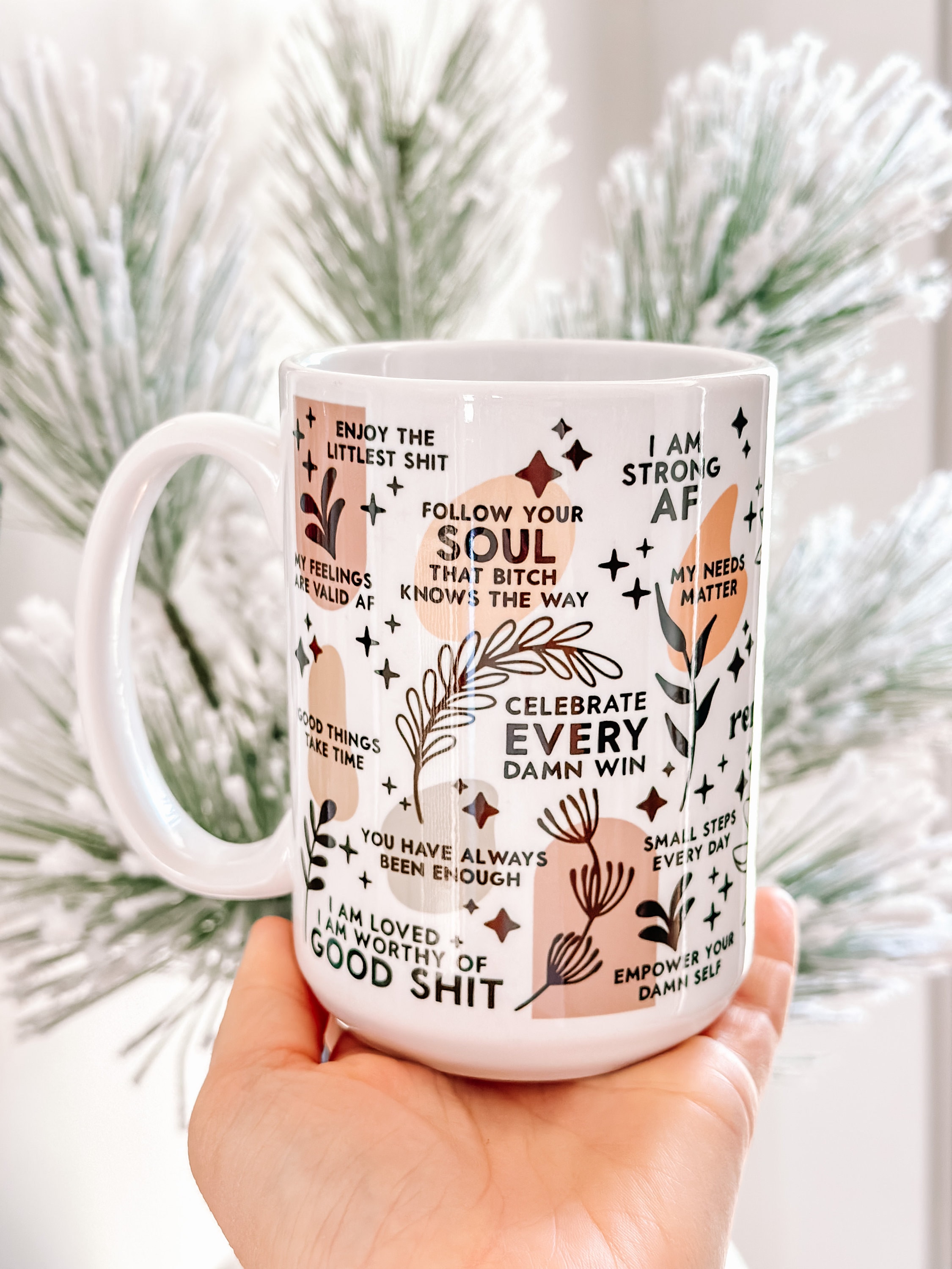 Mental Health mug Daily Affirmations Glass cup 15oz  Daily affirmations mug gift for her best friend tumbler Mental health giftful mug