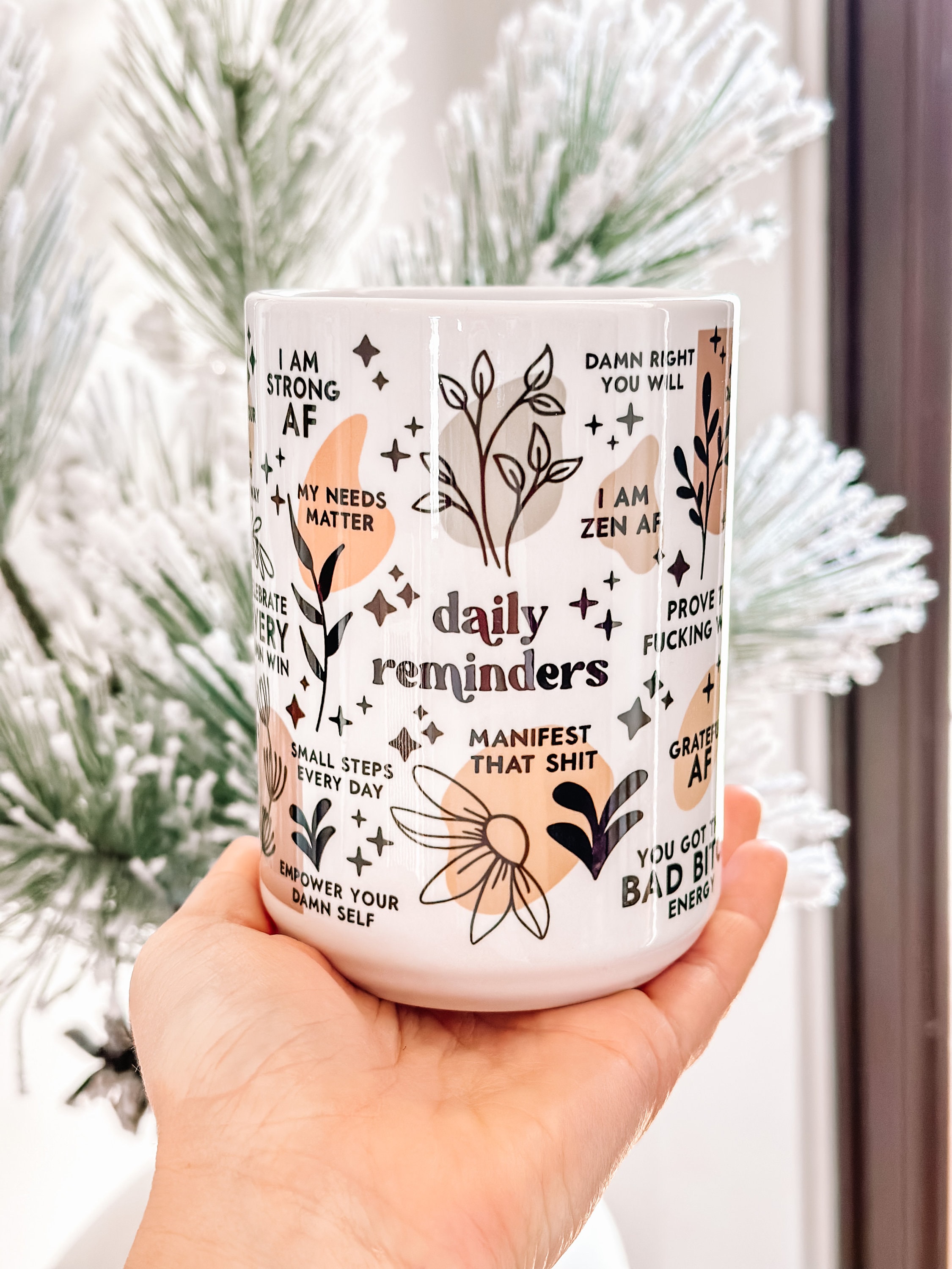Mental Health mug Daily Affirmations Glass cup 15oz  Daily affirmations mug gift for her best friend tumbler Mental health giftful mug