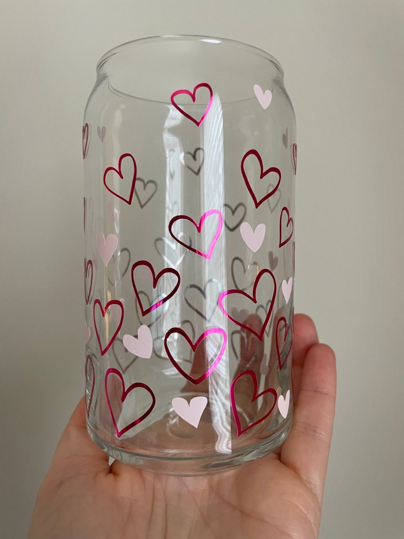 Valentine’s Day Beer can, Soda glass can, Confetti hearts cup, Iced coffee glass cup, Valentines love gifts image 3