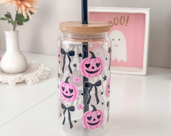Halloween tumbler cup Pink Pumpkin Tumbler with straw Halloween Gift for her Best friend Gift Spooky Gifts