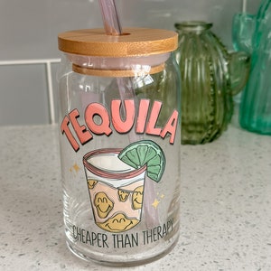 Tequila is cheaper than therapy 16oz glass coffee cup Summer Drinking Glass Cup Vacation Tumbler Gifts for Best friends Cups