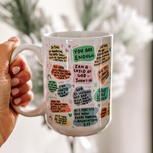 Bible affirmation Coffee mug 15oz  Daily affirmations mug gift for her best friend tumbler Mental health awareness Religious gifts