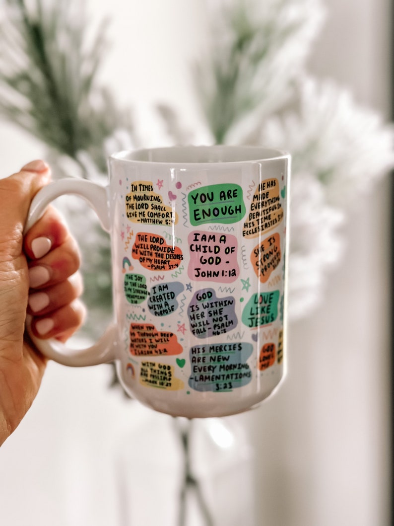 Bible affirmation Coffee mug 15oz  Daily affirmations mug gift for her best friend tumbler Mental health awareness Religious gifts