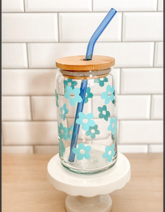 Set de 4 pots en verre avec couvercle et paille - Violet et bleu - Jour de  Fête - Boutique Jour de fête
