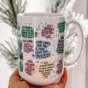 Bible affirmation Coffee mug 15oz  Daily affirmations mug gift for her best friend tumbler Mental health awareness Religious gifts