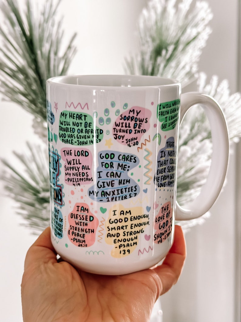 Bible affirmation Coffee mug 15oz  Daily affirmations mug gift for her best friend tumbler Mental health awareness Religious gifts