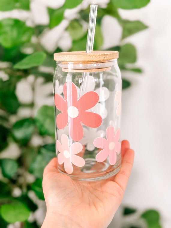 Boho Retro Flower 16oz Glass Cup [More Colors Available]