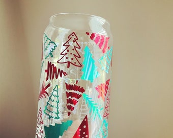 Christmas tree Soda beer glass can,minimalist Christmas gifts,iced coffee glass cup,Christmas coffee glass cup