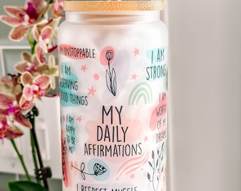 Tasse en verre My Daily Affirmations, gobelet affirmations quotidiennes 16 oz, cadeau pour elle, gobelet meilleur ami, manifestations quotidiennes