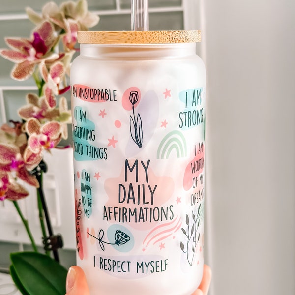 My Daily Affirmations Glass cup,16oz Daily affirmations tumbler,gift for her, best friend tumbler,Daily Manifestations